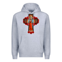 Heather Grey lady of guadalupe rose cross, Premium Hoodie - BarkalooDesign
