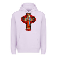 Lilac lady of guadalupe rose cross, Premium Hoodie - BarkalooDesign