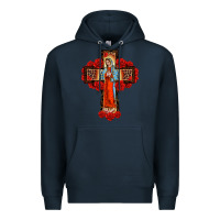 Navy lady of guadalupe rose cross, Premium Hoodie - BarkalooDesign