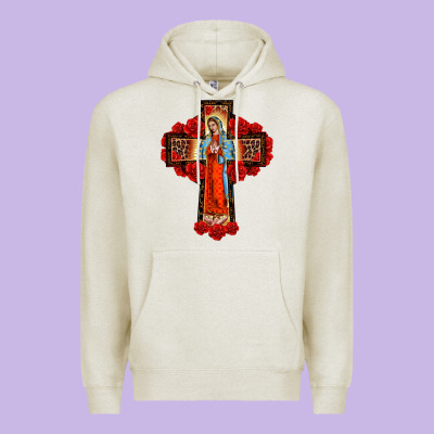 Lady Of Guadalupe Rose Cross, Premium Hoodie Designed By Barkaloodesign