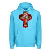 Ocean Blue lady of guadalupe rose cross, Premium Hoodie - BarkalooDesign