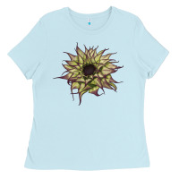 Baby Blue sun   fill purple sunflower Ladies Tee - LillyAllenDesigns
