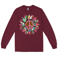 Burgundy sunflower and tie dye with peace sign Long Sleeve Tee - Artiststas