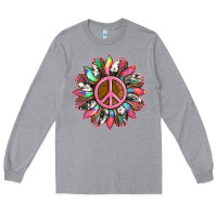 Heather Grey sunflower and tie dye with peace sign Long Sleeve Tee - Artiststas