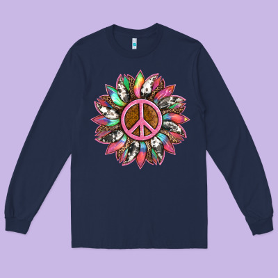 Sunflower And Tie Dye With Peace Sign Long Sleeve Tee Designed By Artiststas