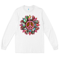 White sunflower and tie dye with peace sign Long Sleeve Tee - Artiststas