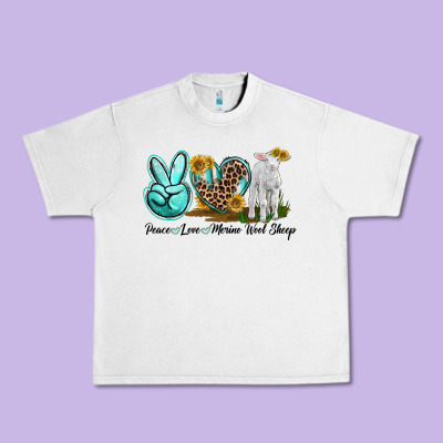 Peace Love Merino Wool Sheep Urban Heavy Tee Designed By Lillyallendesigns