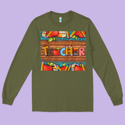 Teacher And Pens Apples Books Leopard And Tooled Leather Tumbler Long Sleeve Tee Designed By Artiststas