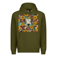 Army Green white Scottish calf and sunflowers Premium Hoodie - BarkalooDesign