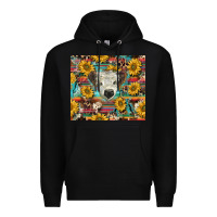 Black white Scottish calf and sunflowers Premium Hoodie - BarkalooDesign