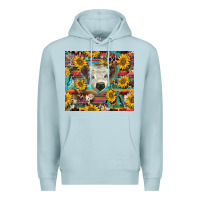 Blue Mist white Scottish calf and sunflowers Premium Hoodie - BarkalooDesign