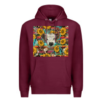 Burgundy white Scottish calf and sunflowers Premium Hoodie - BarkalooDesign