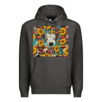 Charcoal Heather white Scottish calf and sunflowers Premium Hoodie - BarkalooDesign