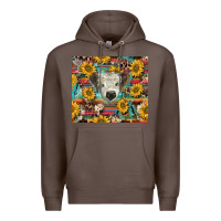Coffee white Scottish calf and sunflowers Premium Hoodie - BarkalooDesign