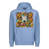 Colony Blue white Scottish calf and sunflowers Premium Hoodie - BarkalooDesign
