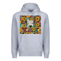 Heather Grey white Scottish calf and sunflowers Premium Hoodie - BarkalooDesign
