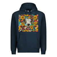 Navy white Scottish calf and sunflowers Premium Hoodie - BarkalooDesign