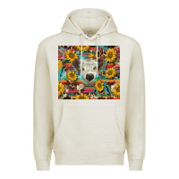 Oatmeal Heather white Scottish calf and sunflowers Premium Hoodie - BarkalooDesign