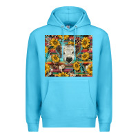Ocean Blue white Scottish calf and sunflowers Premium Hoodie - BarkalooDesign