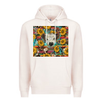 Pale Pink white Scottish calf and sunflowers Premium Hoodie - BarkalooDesign