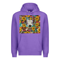 Purple white Scottish calf and sunflowers Premium Hoodie - BarkalooDesign