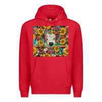 Red white Scottish calf and sunflowers Premium Hoodie - BarkalooDesign