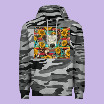 White Scottish Calf And Sunflowers Premium Hoodie Designed By Barkaloodesign