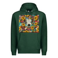 Sports Green white Scottish calf and sunflowers Premium Hoodie - BarkalooDesign
