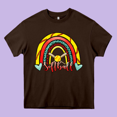 Softball Rainbow Heavy Core Tee Designed By Ranaportraitstore