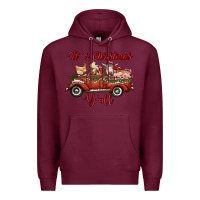 Burgundy it's christmas y'all truck with farm animals Premium Hoodie - RanaPortraitStore