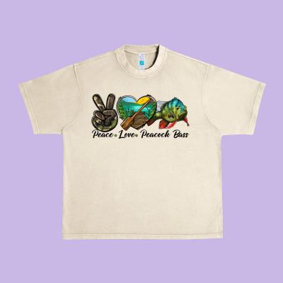 Peace Love Peacock Bass Urban Heavy Tee Designed By Lillyallendesigns