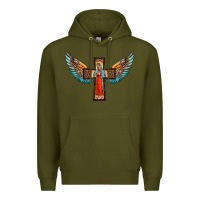 Army Green our lady of guadalupe cross with wings Premium Hoodie - BarkalooDesign