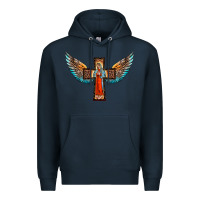 Navy our lady of guadalupe cross with wings Premium Hoodie - BarkalooDesign