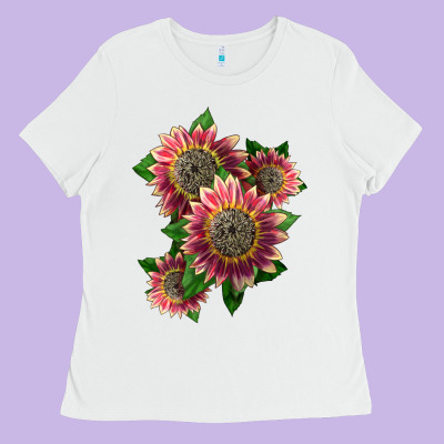 4 Crimson Blaze Sunflower Ladies Tee Designed By Lillyallendesigns