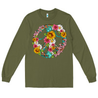 Army Green floral peace sign with gemstone Long Sleeve Tee - Artiststas