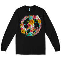 Black floral peace sign with gemstone Long Sleeve Tee - Artiststas