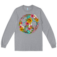 Heather Grey floral peace sign with gemstone Long Sleeve Tee - Artiststas