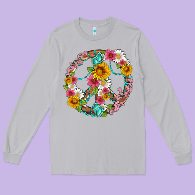 Floral Peace Sign With Gemstone Long Sleeve Tee Designed By Artiststas