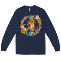 Navy floral peace sign with gemstone Long Sleeve Tee - Artiststas
