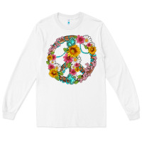 White floral peace sign with gemstone Long Sleeve Tee - Artiststas