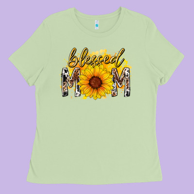 Blessed Mom Sunflower Ladies Tee Designed By Racoondesign