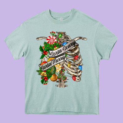 Sorta Merry Sorta Scary Chest Heavy Core Tee Designed By Fadigitalartstudio