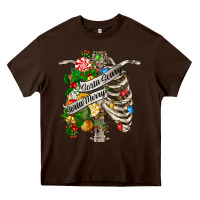 Chocolate Brown sorta merry sorta scary chest Heavy Core Tee - FaDigitalArtStudio