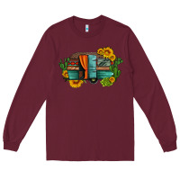 Burgundy caravan sunflowers and cactus Long Sleeve Tee - Artiststas