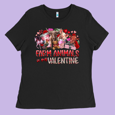 Farm Animals Is My Valentine Ladies Tee Designed By Racoondesign