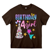 Chocolate Brown birthday girl 4 Heavy Core Tee - BundleAndBundleShop