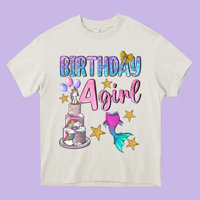Birthday Girl 4 Heavy Core Tee Designed By Bundleandbundleshop