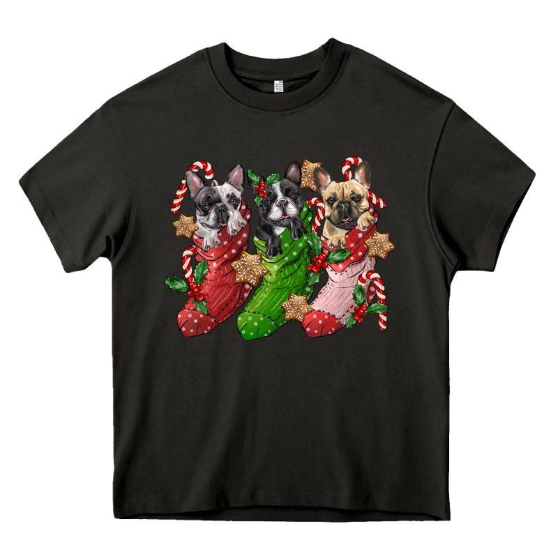 French Bulldog With Christmas Socks Heavy Core Tee by FaDigitalArtStudio | Teevron