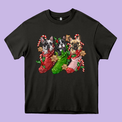 French Bulldog With Christmas Socks Heavy Core Tee Designed By Fadigitalartstudio