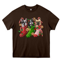 Chocolate Brown french bulldog with christmas socks Heavy Core Tee - FaDigitalArtStudio